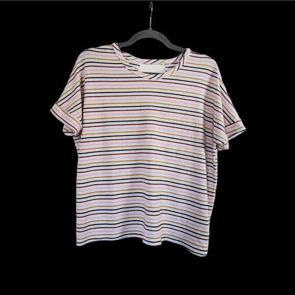 Lulus Terrycloth Multi Stripe Twist Back Short Sleeve Beachy Top, Size Medium - Picture 1 of 10